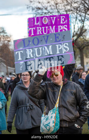 Ferndale, Michigan, USA. 20. November 2016. In Reaktion auf die Wahl von Donald Trump Hunderte Ferndale Liebe März angeschlossen in einem Vorort von Detroit. Organisatoren sagten, war es eine "friedliche Solidarität Spaziergang um einander zu unterstützen." Bildnachweis: Jim West/Alamy Live-Nachrichten Stockfoto