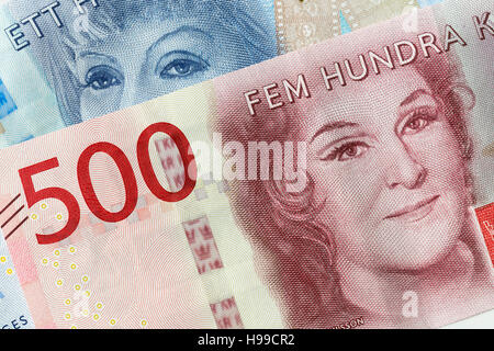 Schwedische Währung (100 und 200 Noten) Close Up. Stockfoto