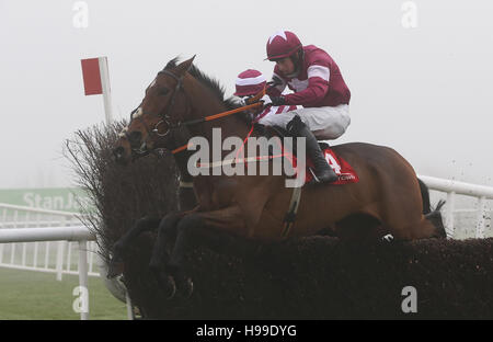 Identitätsdieb geritten von Bryan Cooper löscht die letzte auf dem Weg zum Gewinn der Ryans Reinigung Craddockstown Anfänger Steeplechase tagsüber zwei des Punchestown Festivals in Punchestown Racecourse, Naas, Co. Kildare. Stockfoto