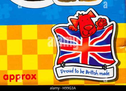 Stolz zu British Made - Detail auf der Orchard Toys-Box Rettung Mannschaft zwei und drei Stück Rätsel Stockfoto