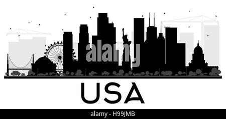 USA Stadt Skyline schwarz-weiß Silhouette. Einfache flache Konzept für Tourismus Präsentation, Banner, Plakat oder Website. Business Travel-Konzept. Stock Vektor