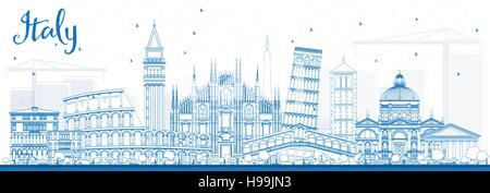Übersicht Italien Skyline mit blauen Wahrzeichen. Vektor-Illustration. Geschäftsreisen und Tourismus-Konzept mit historischer Architektur. Bild für die Präsentation Stock Vektor