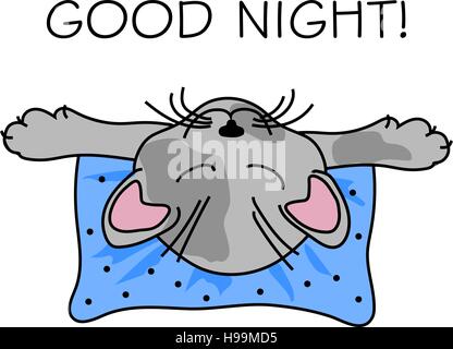 Katze schläft auf einem Kissen Stock Vektor