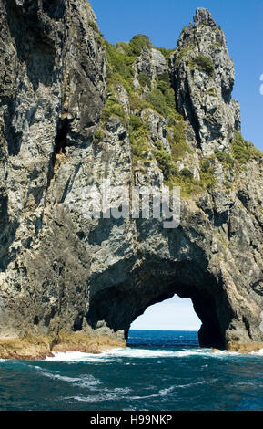 Loch im Felsen, Bay of Islands, Paihia, Russell, Waitangi, Nordinsel, Neuseeland. Stockfoto