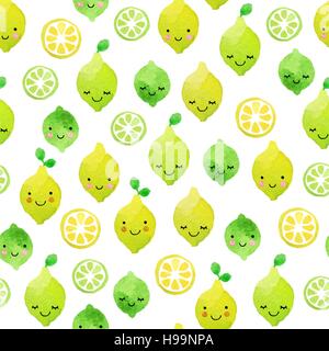 Aquarell Vektormuster von süßen Früchten. Nahtlose Muster Aquarell bunte Früchte auf dem weißen Hintergrund isoliert. Ideal für Kinder-Design. Stock Vektor