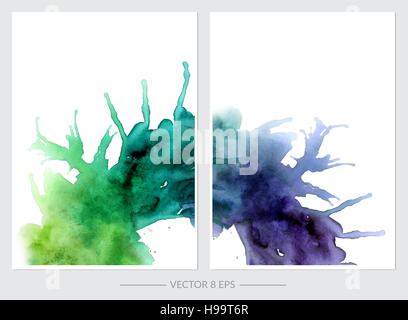 Satz von Karten mit Vektor handgezeichnete Aquarell Flecken. Bunte Aquarell blots für Einladung, Postkarten, Visitenkarten und andere. Stock Vektor