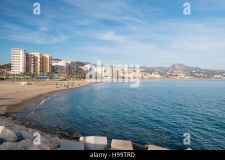 Strand La Malagueta in Malaga, die Hauptstadt der Costa Del Sol, Andalusien, Spanien Stockfoto