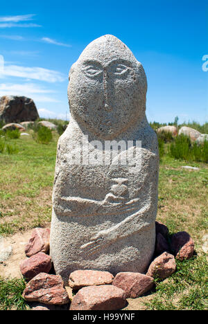 Petroglyphen dating von 800 v. Chr. bis 1200 AD in der Nähe der Ferienort Cholpon-Ata am Ufer des Sees Issyk Kul. Stockfoto