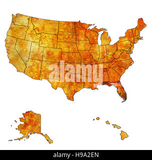 Florida auf alte Vintage Karte der Usa mit Staatsgrenzen Stockfoto