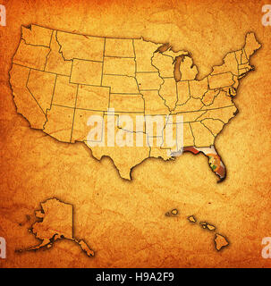 Florida auf alte Vintage Karte der Usa mit Staatsgrenzen Stockfoto