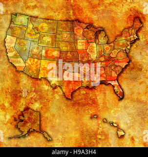 Florida auf alte Vintage Karte der Usa mit Staatsgrenzen Stockfoto