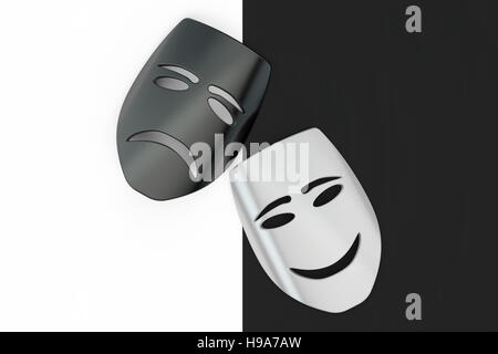 Tragicomic Theatermasken, 3D-Rendering Stockfoto
