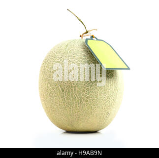 Melone mit grüner Beschriftung auf weißem Hintergrund markieren Stockfoto