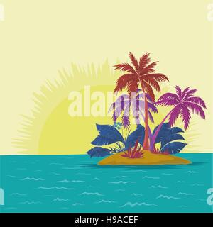 Insel mit Palmen und Sonne Stock Vektor