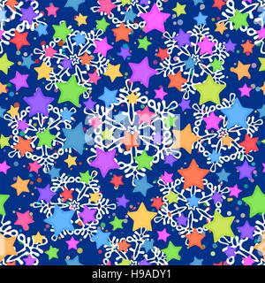 Nahtlose Muster, Sterne und Schneeflocken Stock Vektor