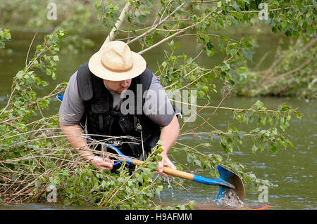 Französisch Gold Forscher an das Goldwaschen Europapokal der Landesmeister im Fluss Gardon im Departement Gard Stockfoto