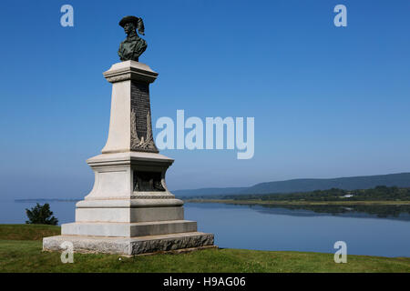 Ein Denkmal für Timotheus Piere du Guast, Sieur de Mons, in Fort Anne in Annapolis Royal, Nova Scotia, Kanada. Stockfoto