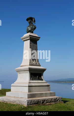 Ein Denkmal für Timotheus Piere du Guast, Sieur de Mons, in Fort Anne in Annapolis Royal, Nova Scotia, Kanada. Stockfoto