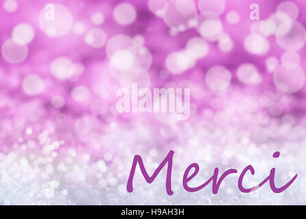 Danke rosa Bokeh Weihnachten Hintergrund, Schnee, Merci Mittel Stockfoto
