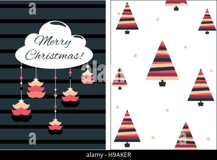 Sammlung von 2 Weihnachtskarte-Vorlagen. Weihnachten-Poster-Set. Vektor-Illustration. Neujahr-Sammlung. Gruß saisonale für Scrapbooking und Einladungen. Stock Vektor