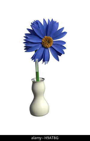 3D-Rendering von isolierten blaue Gerbera Daisy in einer weißen Vase auf weißem Hintergrund Stockfoto