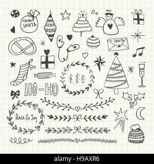 Weihnachten und Neujahr Doodles set Stock Vektor