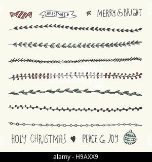 Handgezeichnete Weihnachten Deko-Elemente, Kritzeleien und Grenzen Stock Vektor