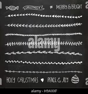 Handgezeichnete Weihnachten Deko-Elemente, Kritzeleien und Grenzen Stock Vektor