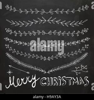 Handgezeichnete Weihnachten Deko-Elemente, Kritzeleien und Grenzen Stock Vektor