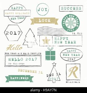 Neujahr-Briefmarken Satz. Vektor-Illustration Stock Vektor