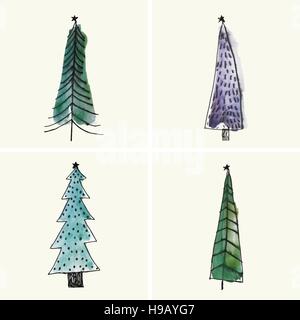 Aquarell Weihnachtsbäume setzen Stock Vektor
