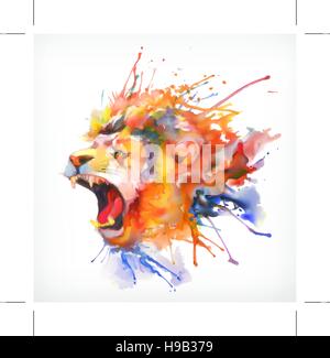 Aquarellmalerei. Brüllender Löwe, Vektor-Illustration, isoliert auf weißem Hintergrund Stock Vektor