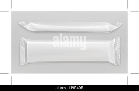 Weißem Polyethylen-Paket, Schokoriegel, Vektor-Mock-up Stock Vektor