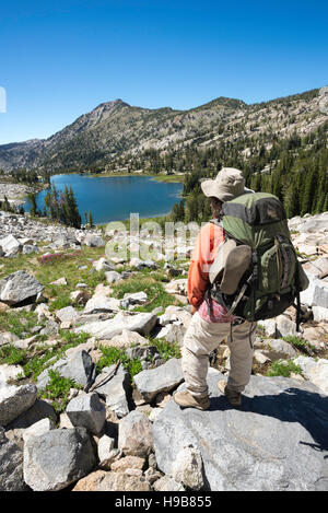 Die Aussicht in Oregon Wallowa Mountains Backpacker. Stockfoto