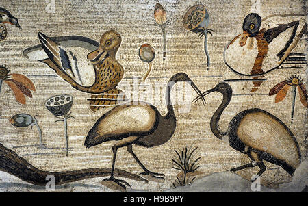 Römisches Mosaik. Nilotischen Landschaft. Pompeji, Haus des Faun (VI, 12, 2). 2. Jahrhundert vor Christus. Nationales Archäologisches Museum, Naples. Italien. Stockfoto