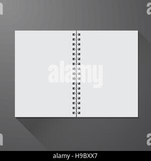 Offenen Spiral-Notizbuch. Leere Seiten und Schatten. Stock Vektor
