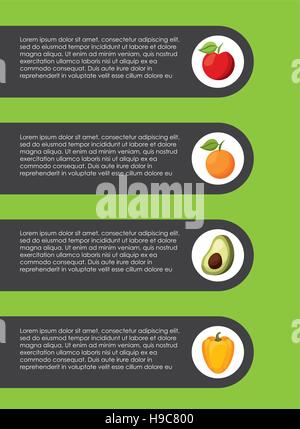 Infografik-Präsentation von gesunden Lebensmitteln für eine Diät mit Gemüse-Symbole. bunte Design. Vektor-illustration Stock Vektor