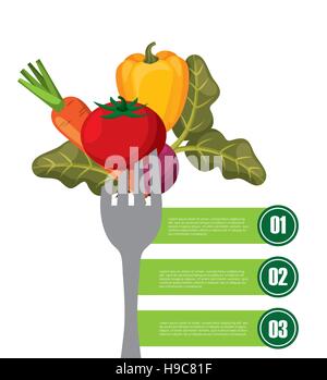 Infografik-Präsentation von gesunden Lebensmitteln für eine Diät mit Gemüse-Symbole. bunte Design. Vektor-illustration Stock Vektor