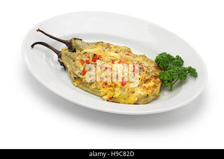 Tortang Talong mit Giniling, Auberginen-Omelette mit Mett, filipino Nahrung Stockfoto