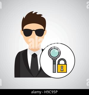 Charakter-Mann geschützten digitalen Suche Vektor Illustration Eps 10 Stock Vektor