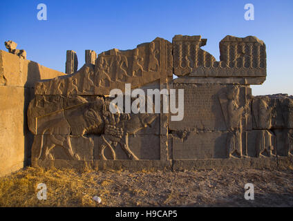 Relief im Apadana Palast Persepolis, Fars Provinz, Marvdasht, Iran Stockfoto