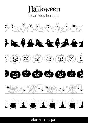 Satz von nahtlosen Vektor-Grenzen für Halloween-Design. Kann als Muster Bürsten verwendet werden. Stock Vektor
