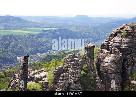 Klettern in der sächsischen Schweiz/Schrammsteine Stockfoto