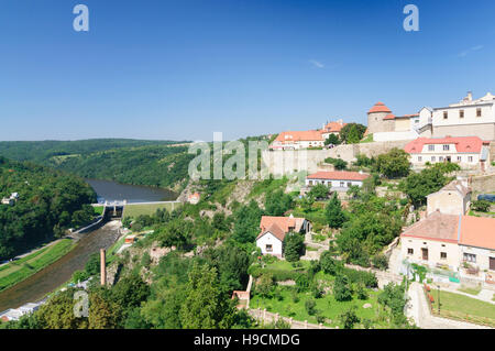 Znojmo (Znaim): Burg, Rotunde von St. Katharina und dam Dyje (Thaya), Jihomoravsky, Südmähren, Süd-Mähren, Tschechische Stockfoto