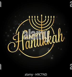 Glücklicher Hanukkah goldenen Schriftzug mit abstrakten Menora für Ihre Grußkarte-design Stock Vektor