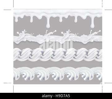 Milch, geschlagene Sahne, süße Glasur. Nahtlose Muster. Grafischen Elementen Vector Set, Netz Stock Vektor