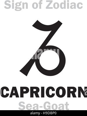 Astrologie-Alphabet: Zeichen der Tierkreiszeichen Steinbock (die Mer-Ziege). Hieroglyphen Charakter Zeichen (einzelnes Symbol). Stock Vektor