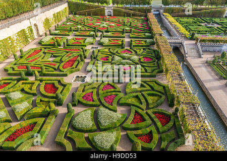 Formale Gärten von der "Château de Villandry" (Zentralfrankreich). Stockfoto