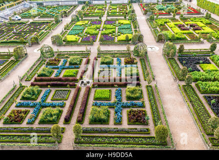 Formale Gärten von der "Château de Villandry" (Zentralfrankreich). Stockfoto