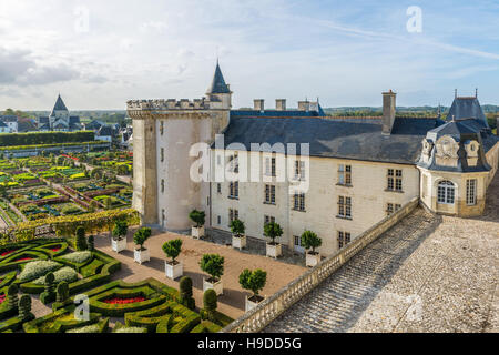 Schloss "Château de Villandry" (zentral-westlichen Frankreich) und seine Gärten. Stockfoto